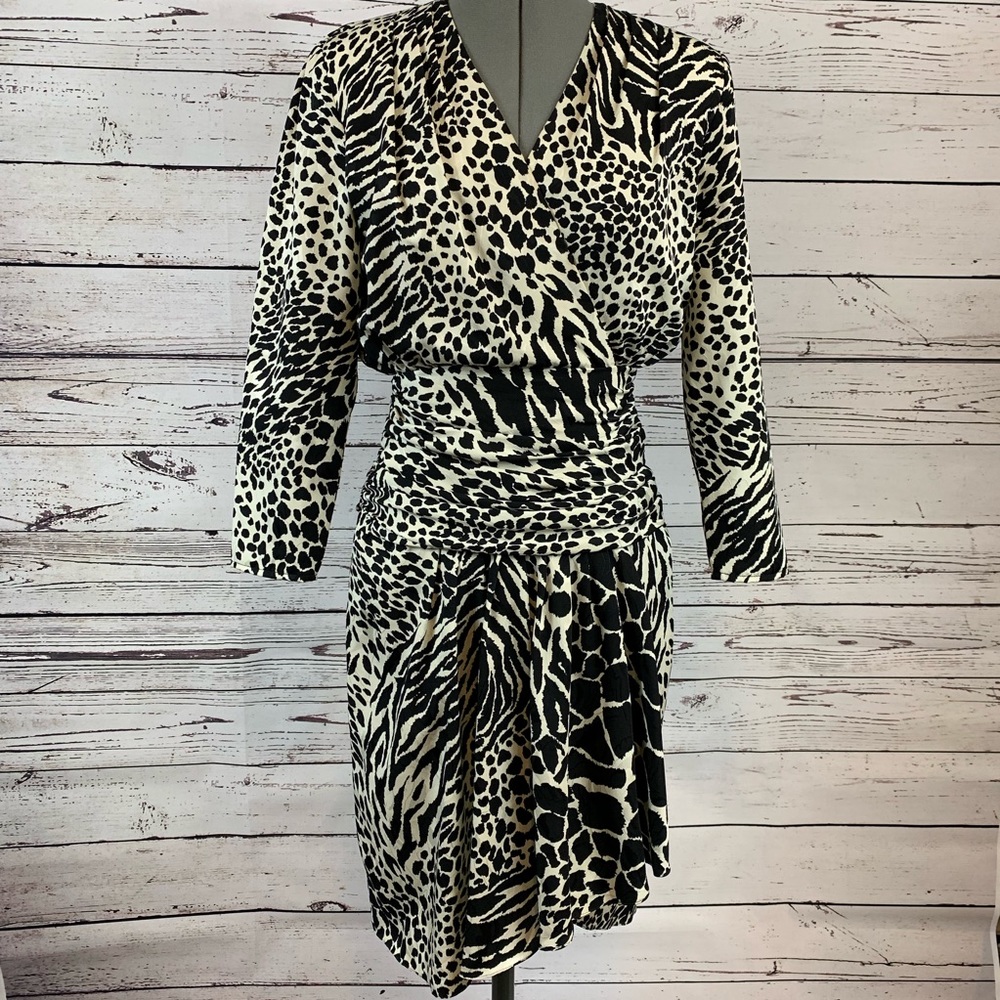 Papell Petites Black & White Animal Print Dress